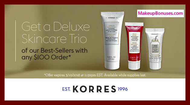 Receive a free 3-pc gift with $100 Korres purchase