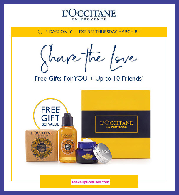 Receive a free 3-pc gift with $5 L'Occitane purchase