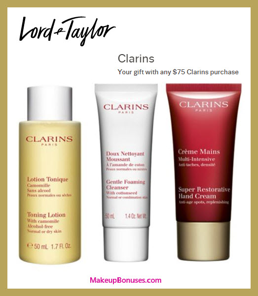 Receive a free 3-pc gift with $75 Clarins purchase