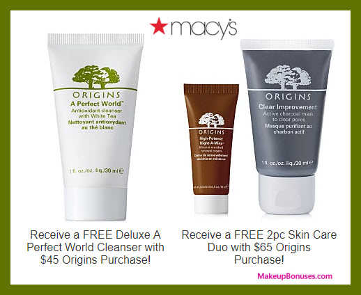 Receive a free 3-pc gift with $65 Origins purchase