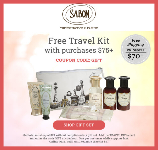 Receive a free 7-pc gift with $75 Sabon NYC purchase