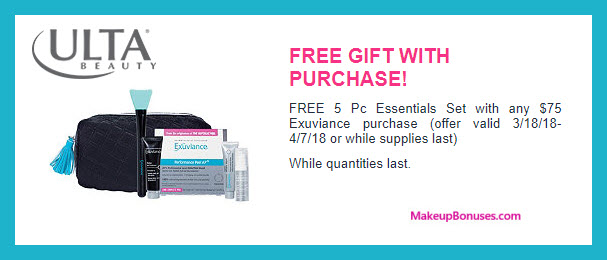 Receive a free 5-pc gift with $75 Exuviance purchase