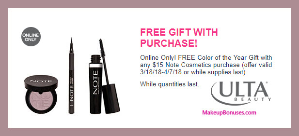 Receive a free 3-pc gift with $15 NOTE Cosmetics purchase