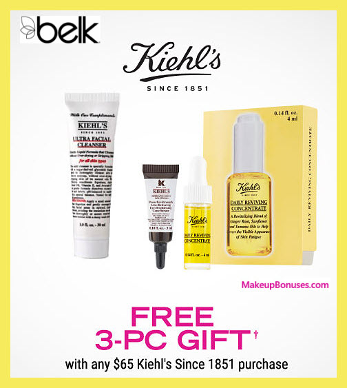 Receive a free 3-pc gift with $65 Kiehl's purchase