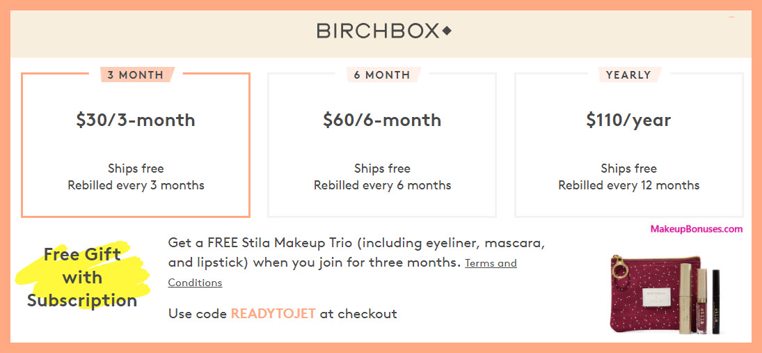 Receive a free 4-pc gift with 3- month subscription ($30) purchase
