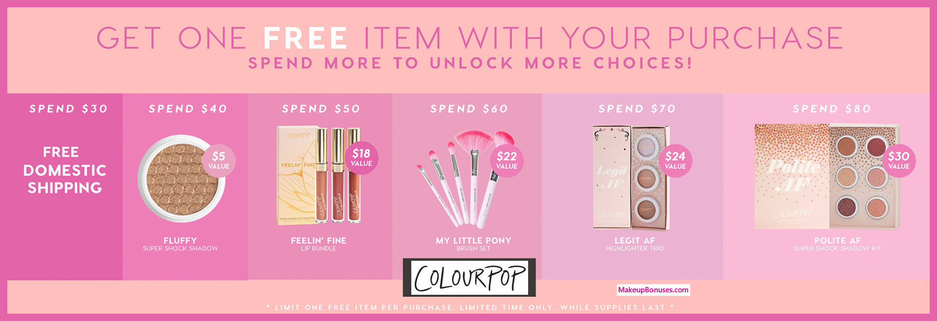 Receive a free 5-pc gift with $60 ColourPop purchase