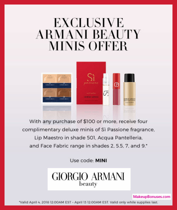 Receive a free 4-pc gift with $100 Giorgio Armani purchase