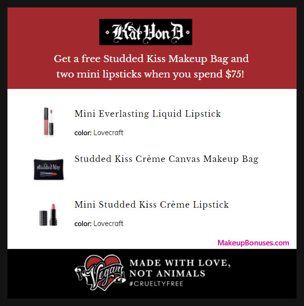 Receive a free 3-pc gift with $75 Kat Von D Beauty purchase