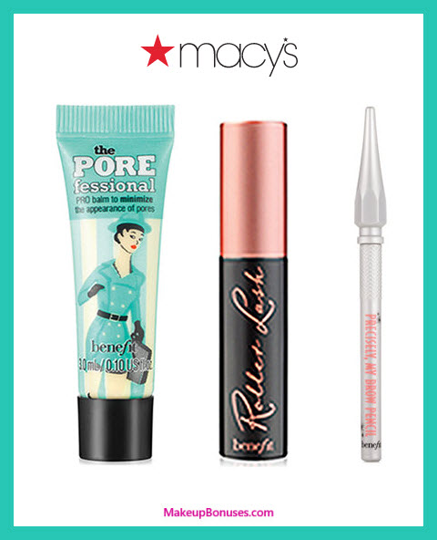 Receive a free 3-pc gift with $45 Benefit Cosmetics purchase