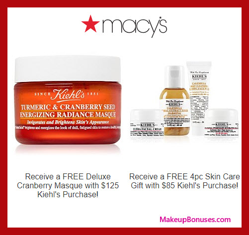 Receive a free 4-pc gift with $85 Kiehl's purchase