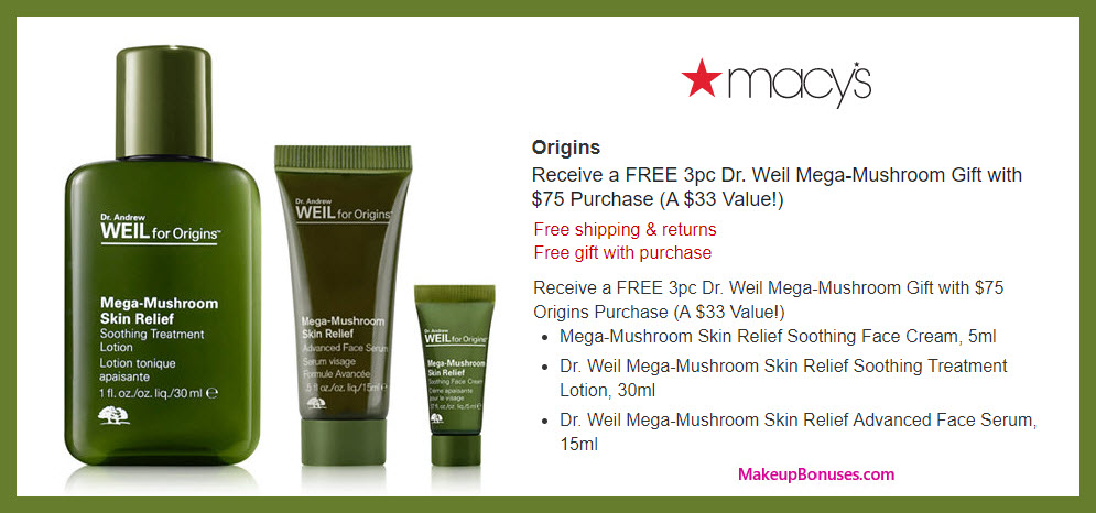 Receive a free 3-pc gift with $75 Origins purchase