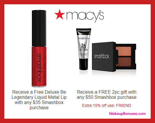 Receive a free 3-pc gift with $50 Smashbox purchase
