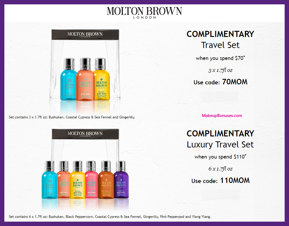 Receive a free 3-pc gift with $70 Molton Brown purchase