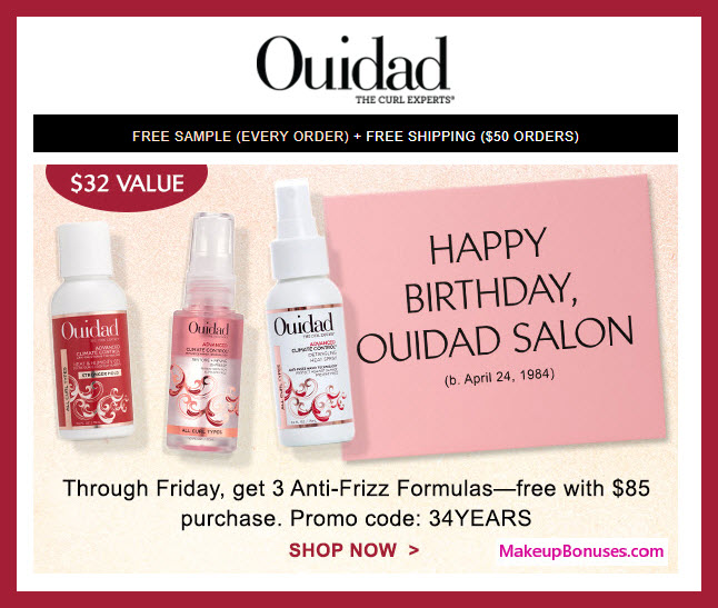 Receive a free 3-pc gift with $85 Ouidad purchase