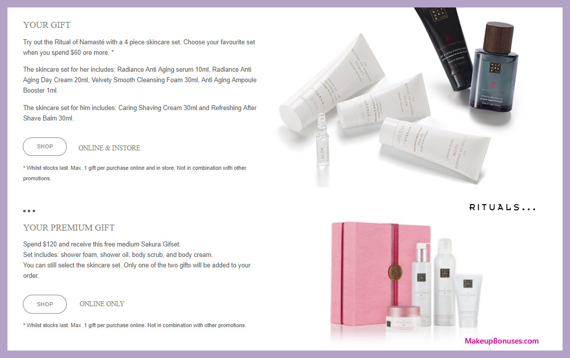 Receive a free 4-pc gift with $120 Rituals purchase