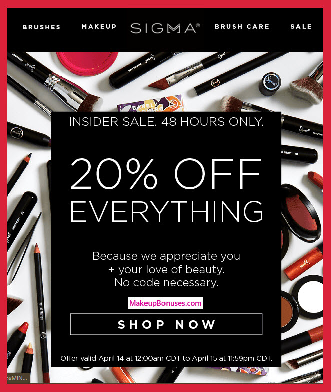 Sigma 20% Off Sitewide - MakeupBonuses.com