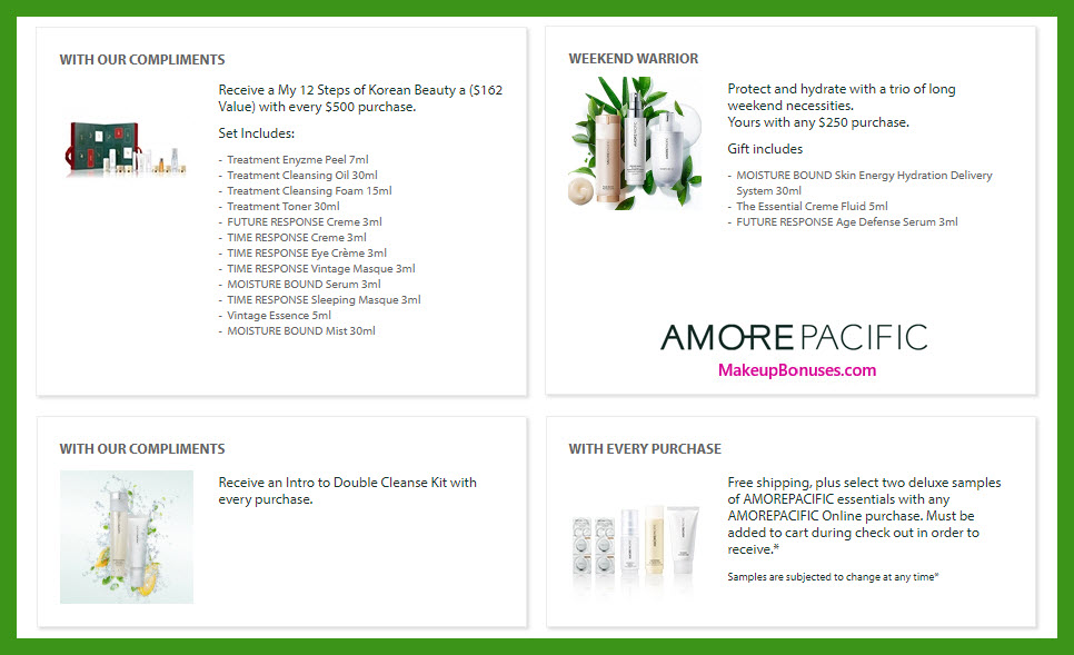Receive a free 12-pc gift with $500 AMOREPACIFIC purchase