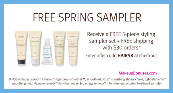 Receive a free 5-pc gift with $30 Aveda purchase