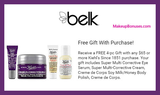 Receive a free 4-pc gift with $65 Kiehl's purchase