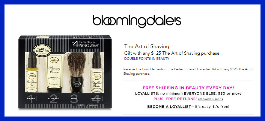 Receive a free 4-pc gift with $125 The Art of Shaving purchase