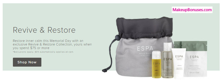 Receive a free 5-pc gift with $75 ESPA purchase