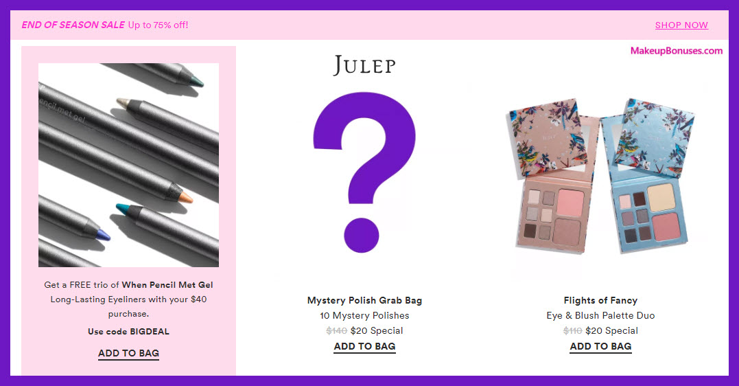 Receive a free 3-pc gift with $40 Julep purchase
