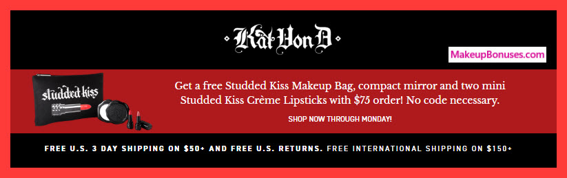 Receive a free 4-pc gift with $75 Kat Von D Beauty purchase
