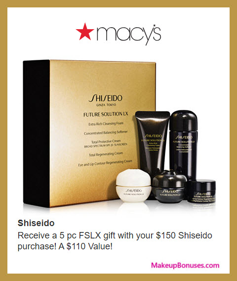 Receive a free 5-pc gift with $150 Shiseido purchase