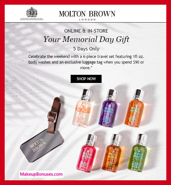 Receive a free 7-pc gift with $90 Molton Brown purchase