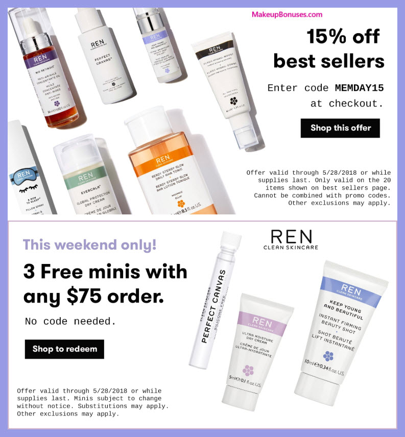 Receive a free 3-pc gift with $75 REN Skincare purchase