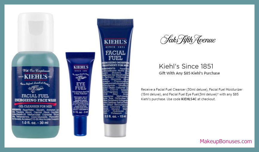 Receive a free 3-pc gift with $85 Kiehl's purchase