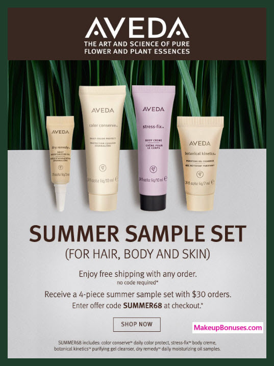 Receive a free 4-pc gift with $30 Aveda purchase