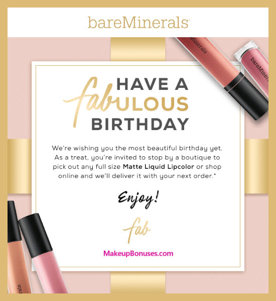 bareMinerals Birthday Gift - MakeupBonuses.com #bareminerals