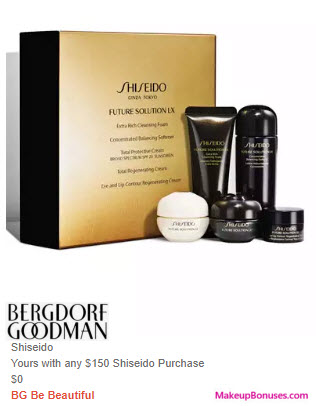 Receive a free 5-pc gift with $150 Shiseido purchase