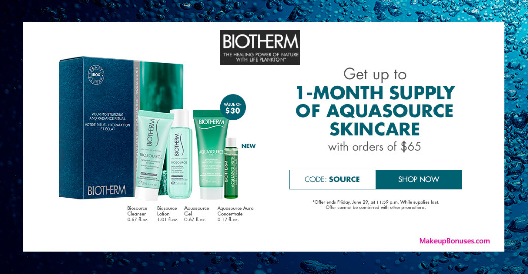 Receive a free 4-pc gift with $65 Biotherm purchase