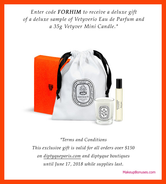 Receive a free 3-pc gift with $150 Diptyque purchase