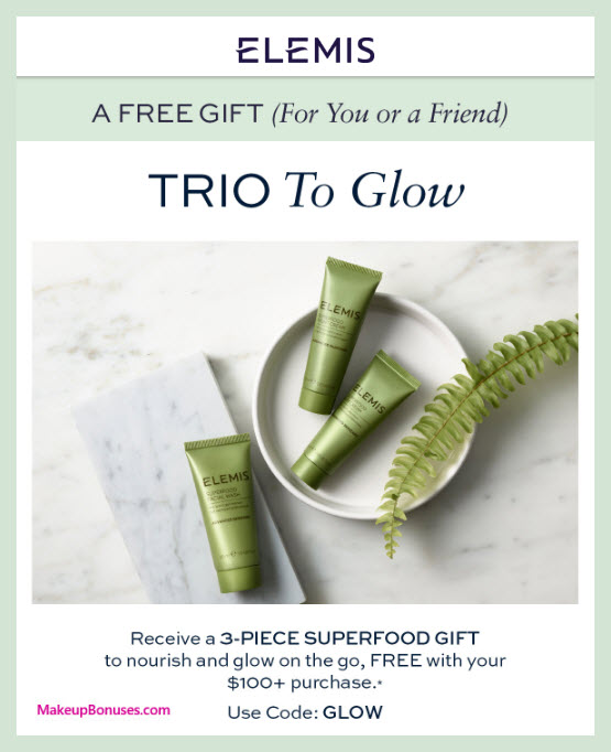 Receive a free 3-pc gift with $100 Elemis purchase