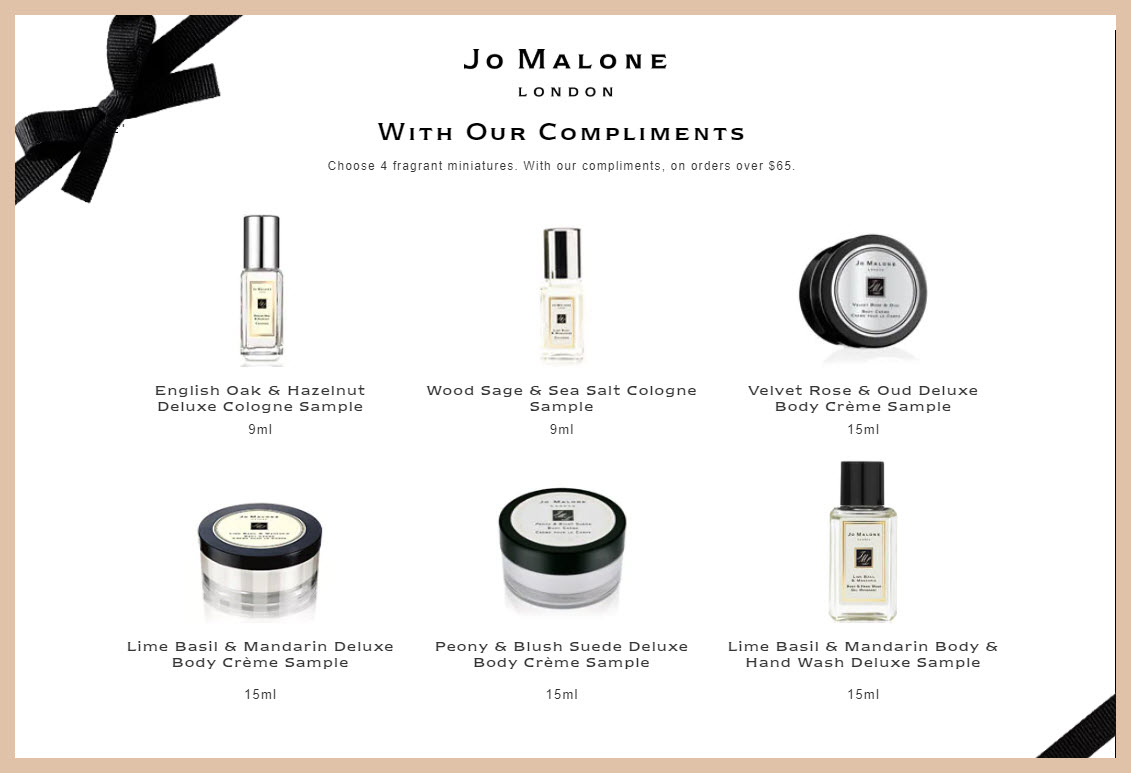 Receive your choice of 4-pc gift with $65 Jo Malone purchase