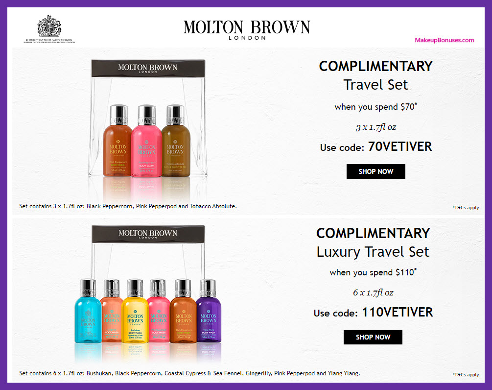Receive a free 6-pc gift with $110 Molton Brown purchase