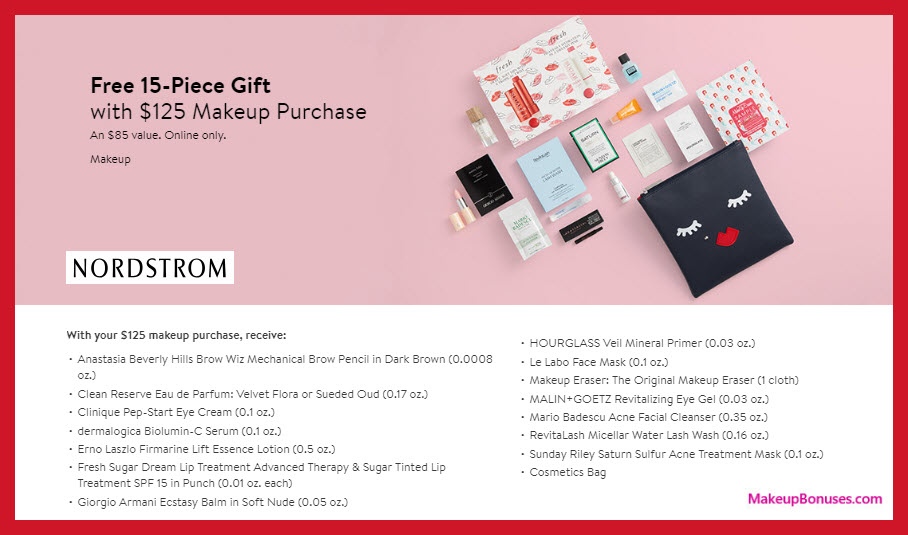 Receive a free 15-pc gift with $125 makeup purchase