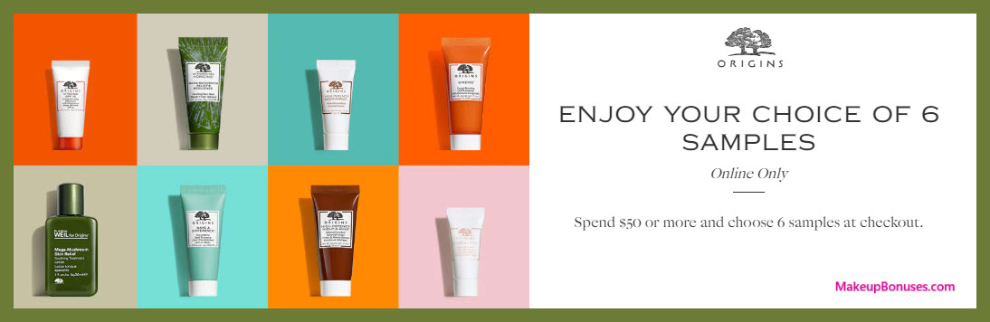 Receive your choice of 6-pc gift with $50 Origins purchase