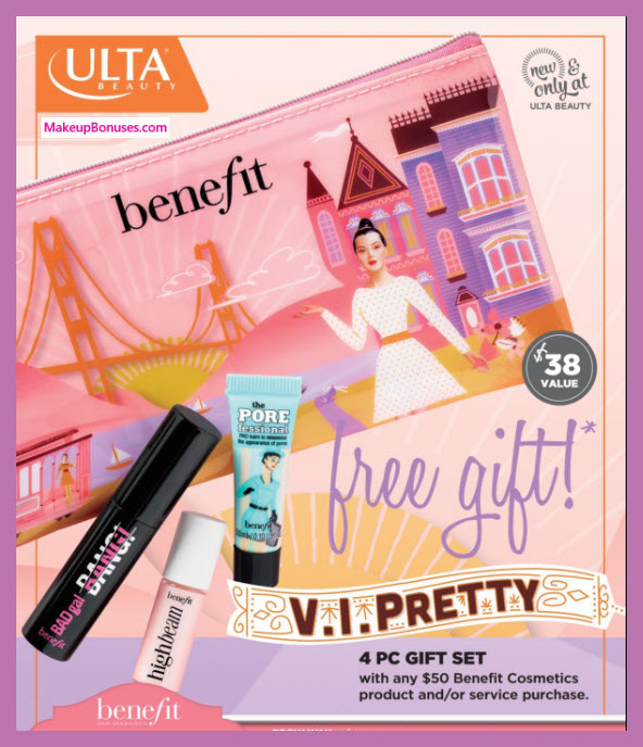 Receive a free 4-pc gift with $50 Benefit Cosmetics purchase