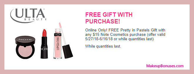 Receive a free 3-pc gift with $15 NOTE Cosmetics purchase