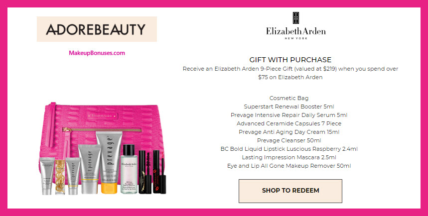 Receive a free 9-pc gift with $75 Elizabeth Arden purchase
