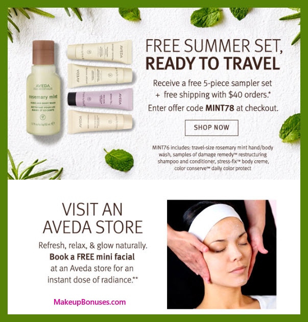 Receive a free 5-pc gift with $40 Aveda purchase