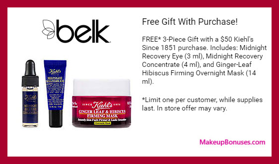 Receive a free 3-pc gift with $50 Kiehl's purchase