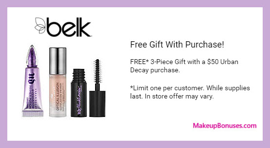 Receive a free 3-pc gift with $50 Urban Decay purchase