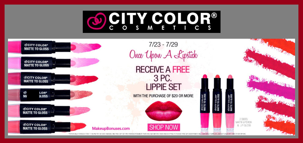 Receive a free 3-pc gift with $20 City Color Cosmetics purchase