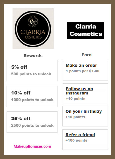 Clarria Cosmetics Birthday Gift - MakeupBonuses.com #clarriacosmetic #CrueltyFree
