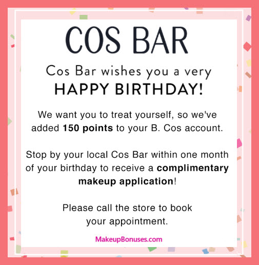 Cos Bar Birthday Gift - MakeupBonuses.com #CosBar